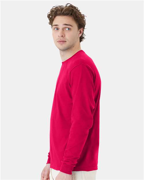 Hanes 5286 Essential-T Long Sleeve T-Shirt - Athletic Crimson - model side
