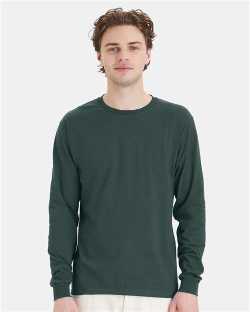 Hanes 5286 Essential-T Long Sleeve T-Shirt - Athletic Dark Green - model front