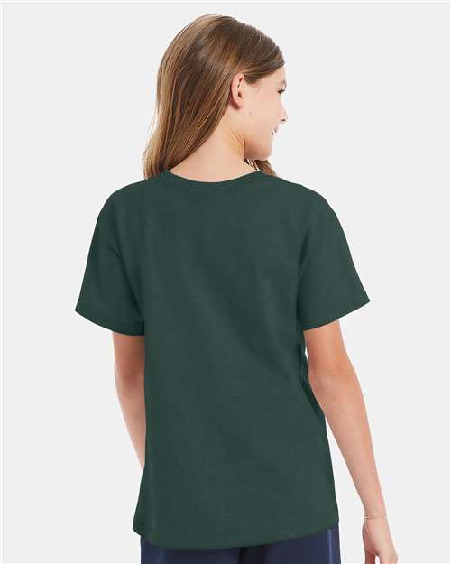 Hanes 5480 Youth Essential-T T-Shirt - Athletic Dark Green - model back