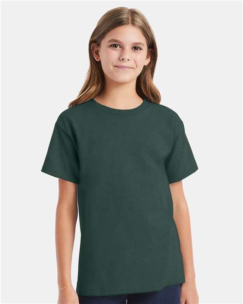 Hanes 5480 Youth Essential-T T-Shirt - Athletic Dark Green - model front