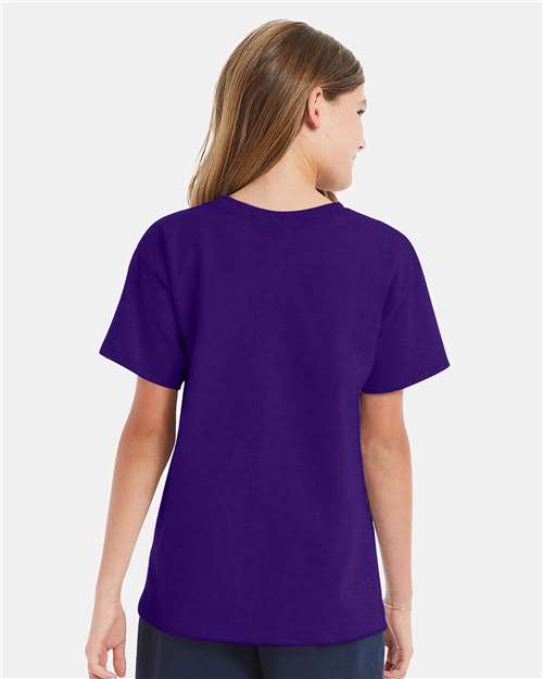 Hanes 5480 Youth Essential-T T-Shirt - Athletic Purple - model back