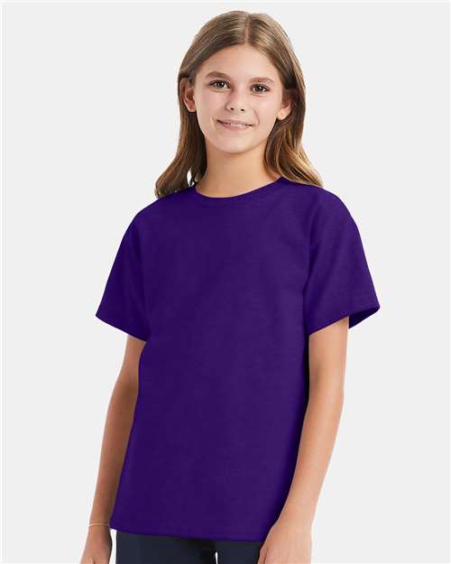 Hanes 5480 Youth Essential-T T-Shirt - Athletic Purple - model front