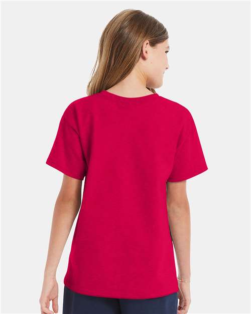 Hanes 5480 Youth Essential-T T-Shirt - Athletic Crimson - model back