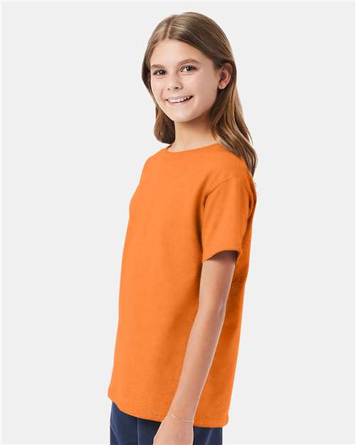 Hanes 5480 Youth Essential-T T-Shirt - Tennessee Orange - model side