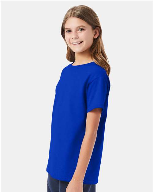 Hanes 5480 Youth Essential-T T-Shirt - Athletic Royal - model side