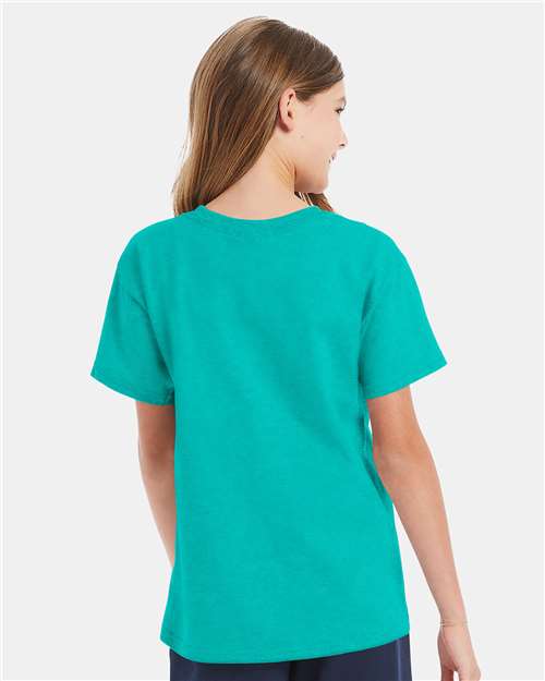 Hanes 5480 Youth Essential-T T-Shirt - Athletic Teal - model back