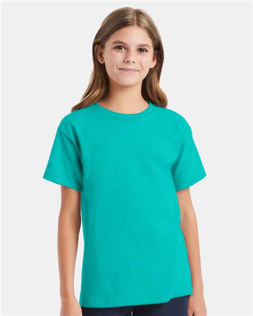 Hanes 5480 Youth Essential-T T-Shirt - Athletic Teal - model front