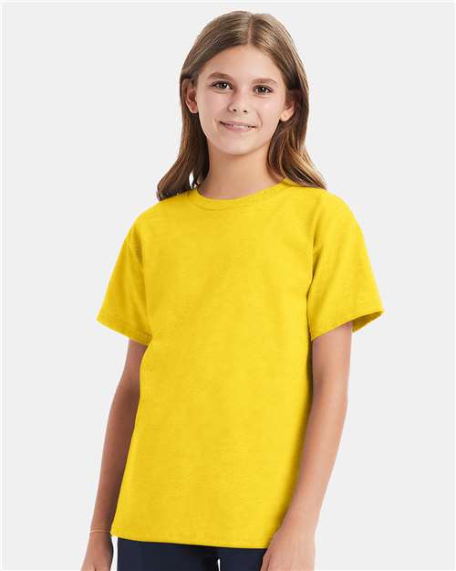 Hanes 5480 Youth Essential-T T-Shirt - Athletic Yellow - model front