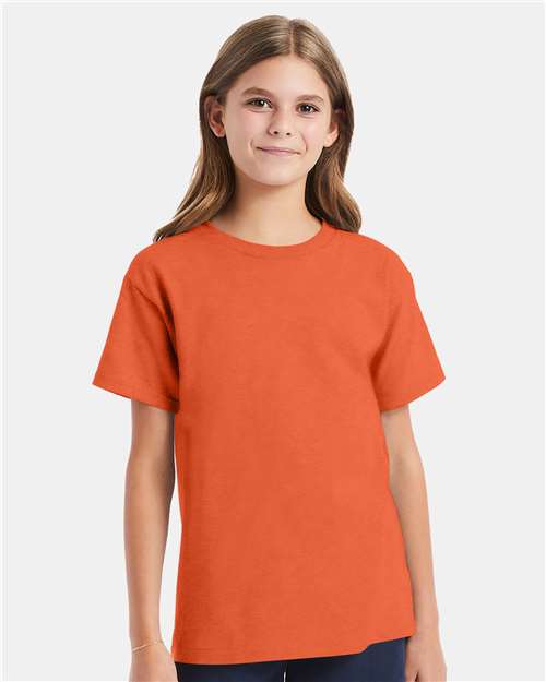 Hanes 5480 Youth Essential-T T-Shirt - Texas Orange - model front