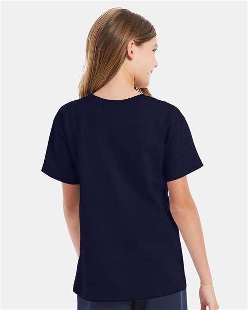 Hanes 5480 Youth Essential-T T-Shirt - Athletic Navy - model back