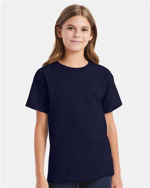 Hanes 5480 Youth Essential-T T-Shirt - Athletic Navy - model front