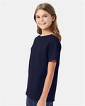 Hanes 5480 Youth Essential-T T-Shirt - Athletic Navy - model side