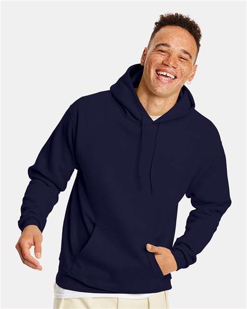 Hanes P170 EcoSmart Hooded Sweatshirt - Athletic Navy - model front