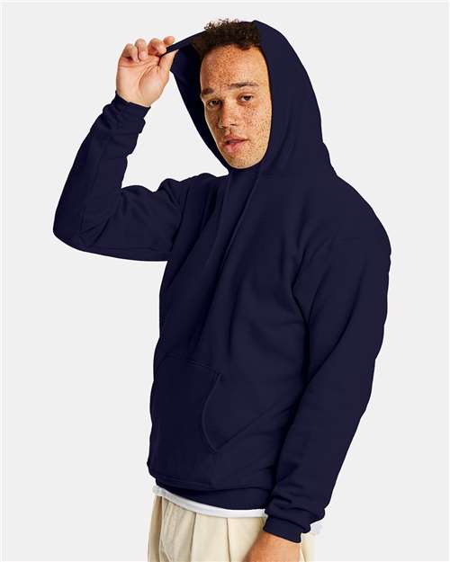 Hanes P170 EcoSmart Hooded Sweatshirt - Athletic Navy - model side