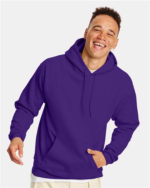 Hanes P170 EcoSmart Hooded Sweatshirt - Athletic Purple - model front