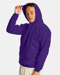 Hanes P170 EcoSmart Hooded Sweatshirt - Athletic Purple - model side