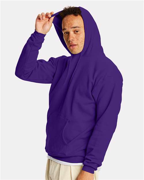 Hanes P170 EcoSmart Hooded Sweatshirt - Athletic Purple - model side
