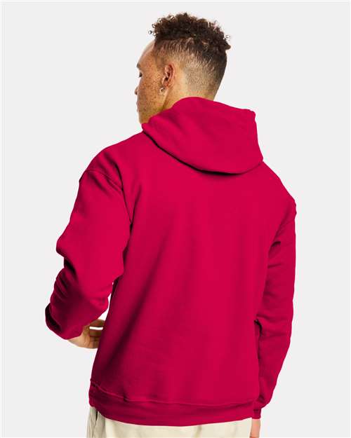 Hanes P170 EcoSmart Hooded Sweatshirt - Athletic Crimson - model back