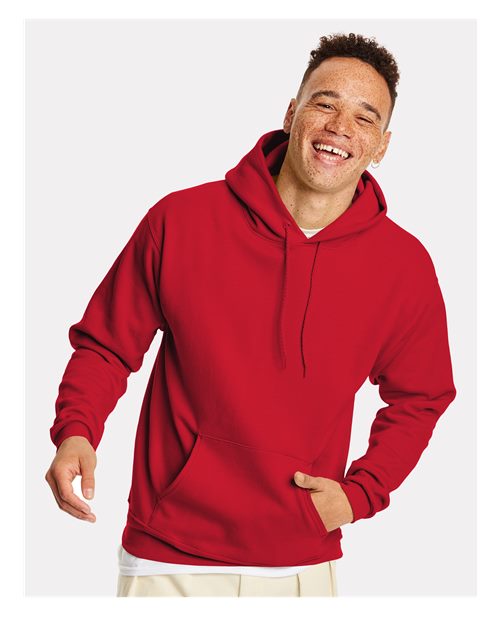 Hanes P170 EcoSmart Hooded Sweatshirt - Athletic Crimson - model front