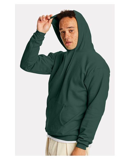 Hanes P170 EcoSmart Hooded Sweatshirt - Athletic Dark Green - model side