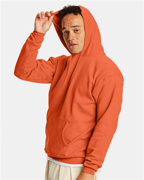 Hanes P170 EcoSmart Hooded Sweatshirt - Texas Orange - model side