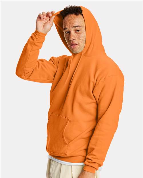 Hanes P170 EcoSmart Hooded Sweatshirt - Tennessee Orange - model side