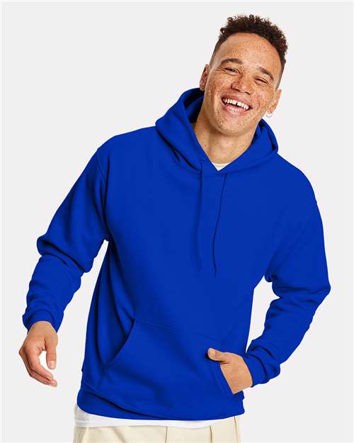 Hanes P170 EcoSmart Hooded Sweatshirt - Athletic Royal - model front