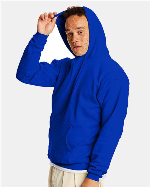 Hanes P170 EcoSmart Hooded Sweatshirt - Athletic Royal - model side