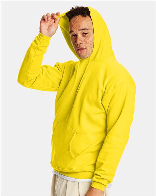 Hanes P170 EcoSmart Hooded Sweatshirt - Athletic Yellow - model side