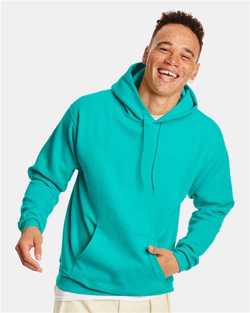 Hanes P170 EcoSmart Hooded Sweatshirt - Athletic Teal - model front