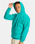 Hanes P170 EcoSmart Hooded Sweatshirt - Athletic Teal - model side