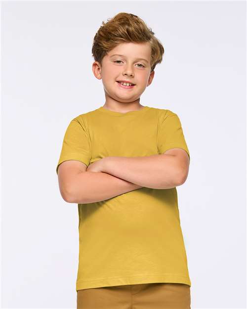 LAT 6101 Youth Fine Jersey Tee - Mustard - model front