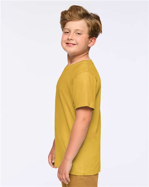 LAT 6101 Youth Fine Jersey Tee - Mustard - model side