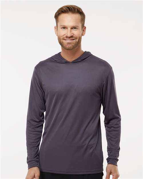 Paragon 220 Unisex Bahama Performance Hooded Long Sleeve T-Shirt - Graphite - model front