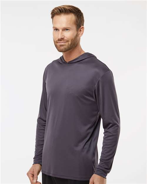 Paragon 220 Unisex Bahama Performance Hooded Long Sleeve T-Shirt - Graphite - model side