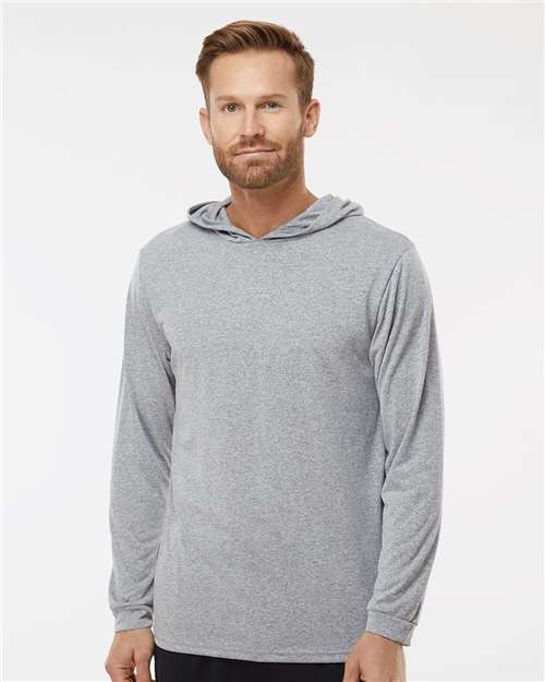 Paragon 220 Unisex Bahama Performance Hooded Long Sleeve T-Shirt - Heather Grey - model front