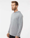 Paragon 220 Unisex Bahama Performance Hooded Long Sleeve T-Shirt - Heather Grey - model side