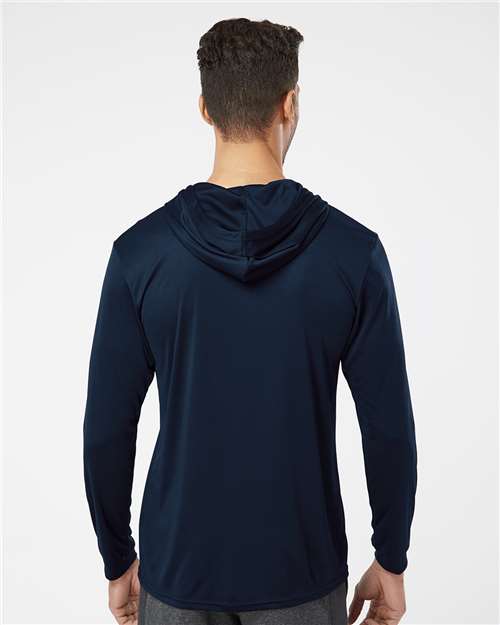 Paragon 220 Unisex Bahama Performance Hooded Long Sleeve T-Shirt - Navy - model back