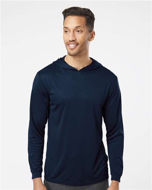 Paragon 220 Unisex Bahama Performance Hooded Long Sleeve T-Shirt - Navy - model front