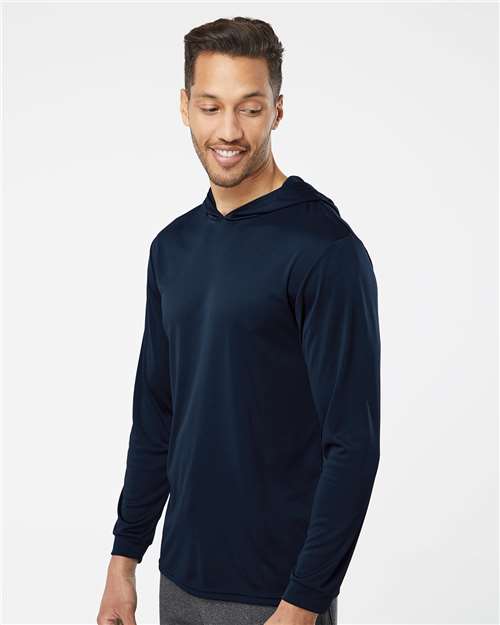 Paragon 220 Unisex Bahama Performance Hooded Long Sleeve T-Shirt - Navy - model side