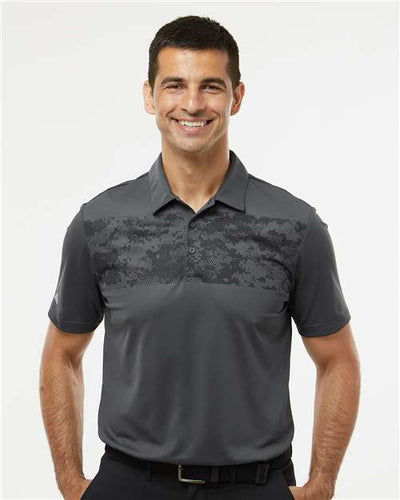 Adidas A585 Men's Camo Chest Print Polo - Grey Six - model front