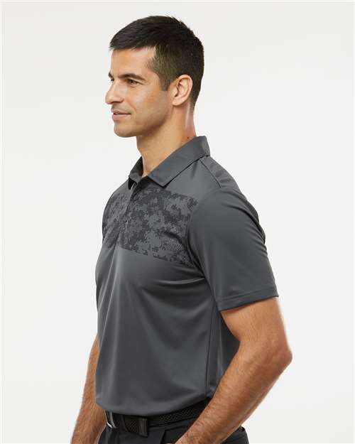 Adidas A585 Men's Camo Chest Print Polo - Grey Six - model side