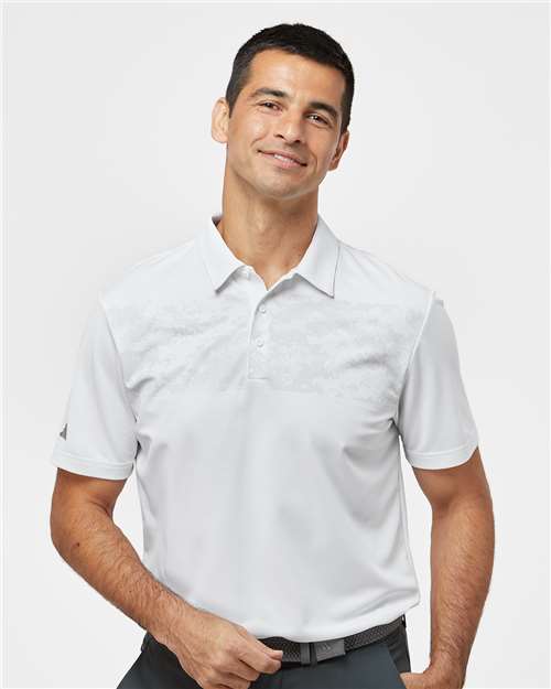 Adidas A585 Men's Camo Chest Print Polo - White - model front