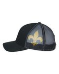 Kati S700M Printed Mesh Trucker Cap - Black/ Black/ Fleur De Lis - side