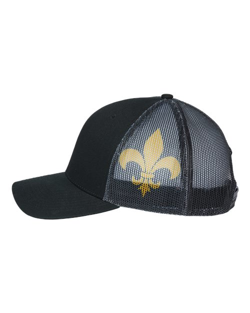 Kati S700M Printed Mesh Trucker Cap - Black/ Black/ Fleur De Lis - side