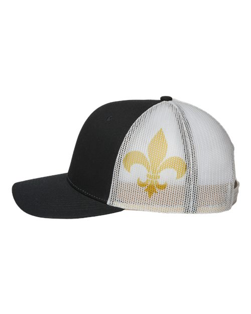 Kati S700M Printed Mesh Trucker Cap - Black/ Vegas Gold/ Fleur De Lis - side