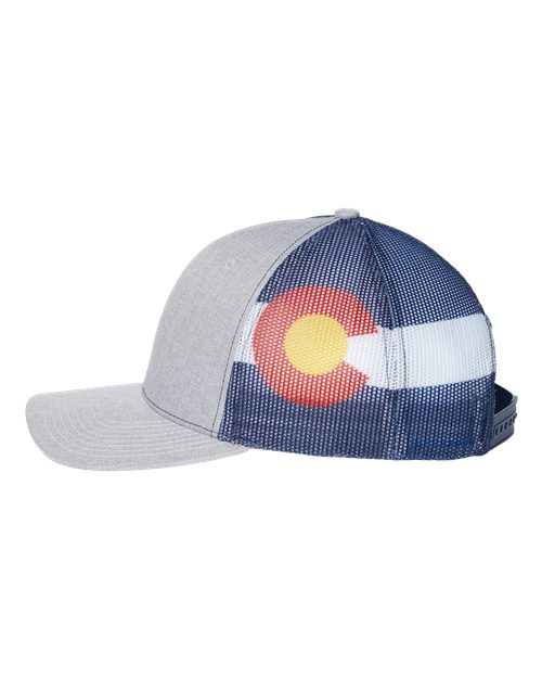 Kati S700M Printed Mesh Trucker Cap - Heather Grey/ Colorado Flag - side