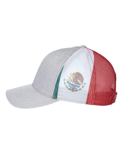 Kati S700M Printed Mesh Trucker Cap - Heather Grey/ Red/ Mexico Flag - side