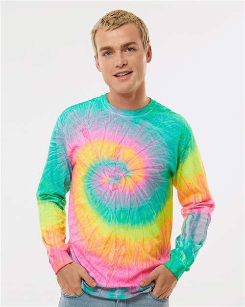 Colortone 2000 Unisex Tie-Dyed Long Sleeve T-Shirt - Minty Rainbow - model front