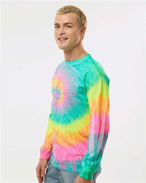 Colortone 2000 Unisex Tie-Dyed Long Sleeve T-Shirt - Minty Rainbow - model side